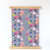 9x9-Inch Half-Drop Repeat of Spring Wreath Chintz on Slate Background