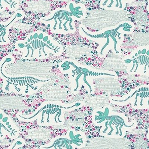 Dinosaur Fossils -  Limited Palette aqua on white - Small
