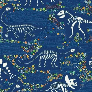 dinosaur fossils - blue, green and orange - Medium