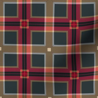Plaid  Squares in Gold Gray Red Black White