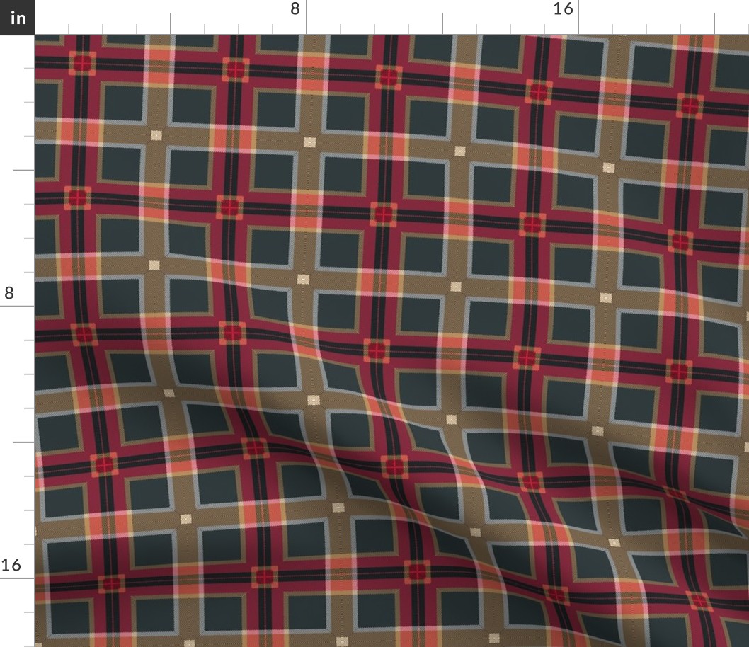 Plaid  Squares in Gold Gray Red Black White