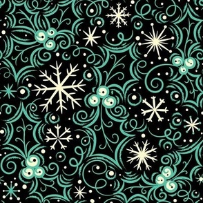 Jolly Holly Snowflake Aqua on Black