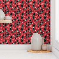 Jolly Black Holly Snowflake on Red