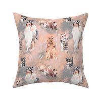 sweet dogs tan on coral apricot and grey watercolor FLWRHT
