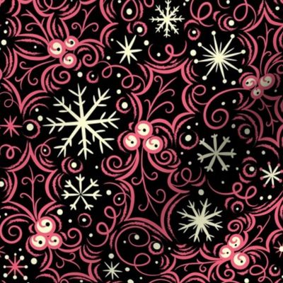 Jolly Holly Snowflake Pink on Black