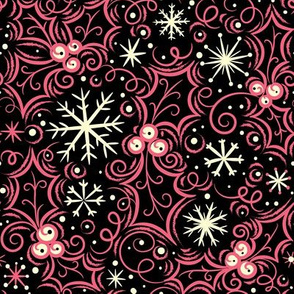 Jolly Holly Snowflake Pink on Black