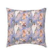 sweet dogs tan on light purple pink periwinkle blue and grey watercolor FLWRHT