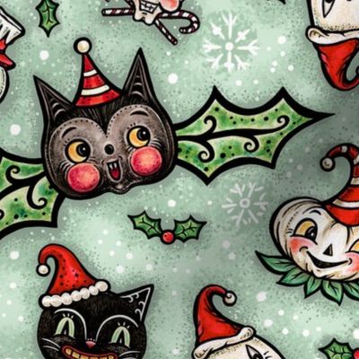 Spooky christmas artwork Creepy christmas stickers Cute Ghosts in Christmas Hat Sticker Cute gothic decor