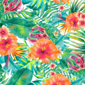 Tropical exotic hand drawn watercolor seamless pattern design