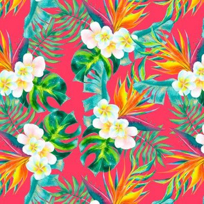 Tropical exotic hand drawn watercolor seamless pattern design