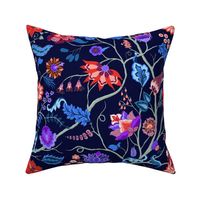 Jewel-tone Chintz in blue and red on dark blue