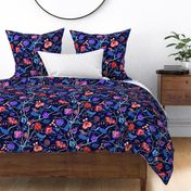 Jewel-tone Chintz in blue and red on dark blue