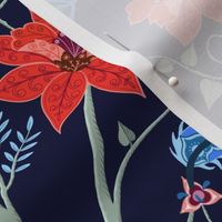 Jewel-tone Chintz in blue and red on dark blue