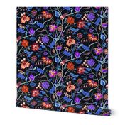 Jewel-tone Chintz in blue and red on black