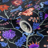 Jewel-tone Chintz in blue and red on black