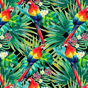 Tropical exotic hand drawn watercolor seamless pattern design