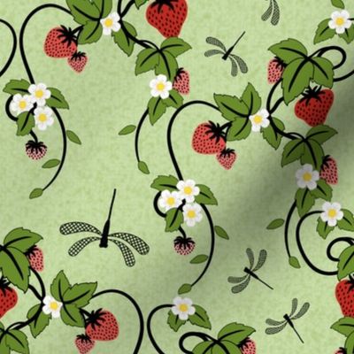 Strawberry Patch Floral: Red, Pink & Green, Fruit Prints