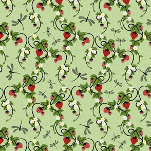 Strawberry Patch Floral: Red, Pink & Green, Fruit Prints