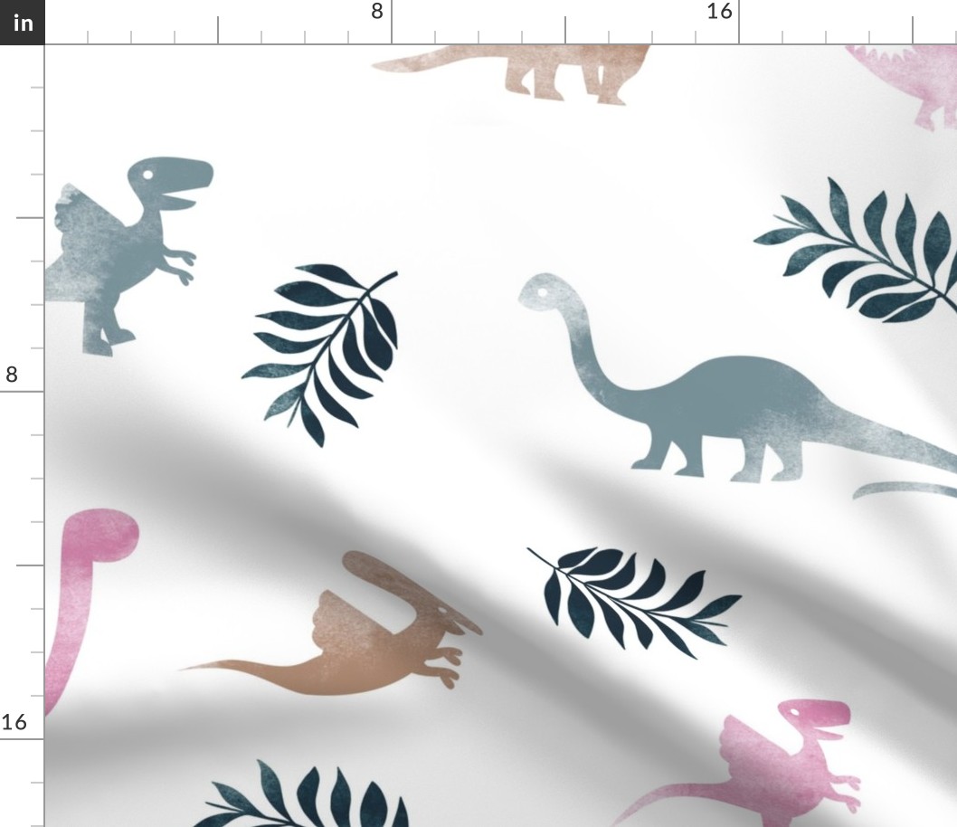 Jumbo watercolor dinosaur friends garden palm leaf white spring summer kids pink