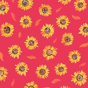 Sunflower small print on red