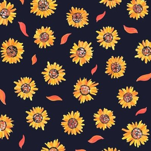 Sunflower small print on deep blue