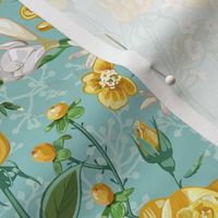 Yellow Roses Chintz Small | Soft Cool Blue Green