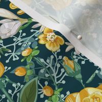 Yellow Roses Chintz Small | Dark Teal