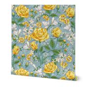 Yellow Roses Chintz | Soft Gray Blue