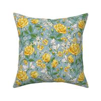 Yellow Roses Chintz Small | Soft Gray Blue