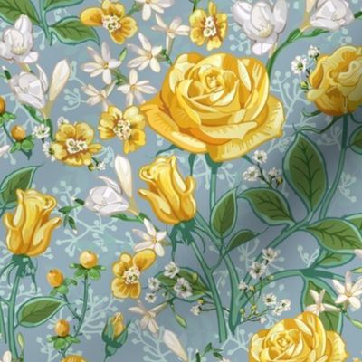 Yellow Roses Chintz Small | Soft Gray Blue