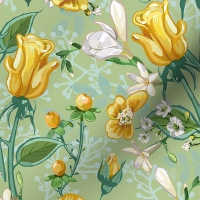 Yellow Roses Chintz | Celery Green 2