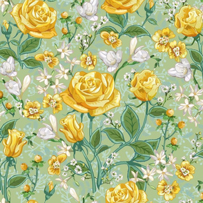 Yellow Roses Chintz | Celery Green 2