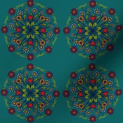 Folk Art Floral- dark turquoise 