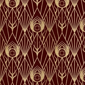 SURREAL DECO FLOWER WITH EYES - GOLD ON BURGUNDY