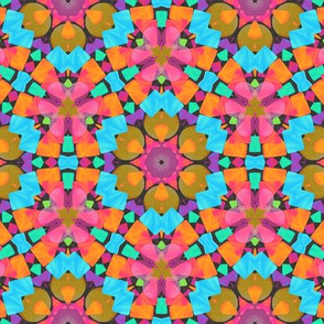 Bright bold kaleidoscope geometric - pink, turquoise, black, orange - 90's vibe