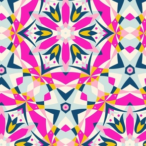 Art Nouveau Kaleidoscope fuchsia mustard by Pippa Shaw