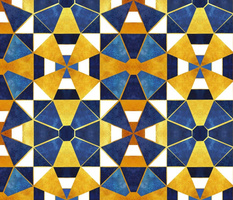 Normal scale // Kaleidoscope geometric shapes // gold and blue