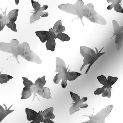 Noir butterflies • watercolor pattern for modern home decor/ nursery in shades of grey
