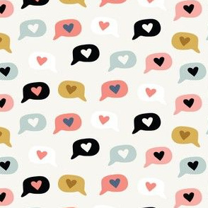 Doodle speech bubbles with heart emoji icons