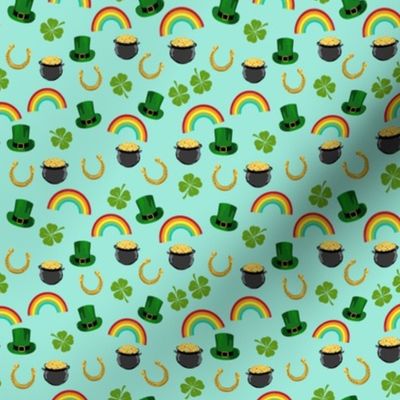 SMALL - st patricks day fabric - leprechaun fabric, pot of gold, lucky fabric, luck of the irish fabric, rainbow fabric - mint