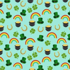SMALL - st patricks day fabric - leprechaun fabric, pot of gold, lucky fabric, luck of the irish fabric, rainbow fabric - mint