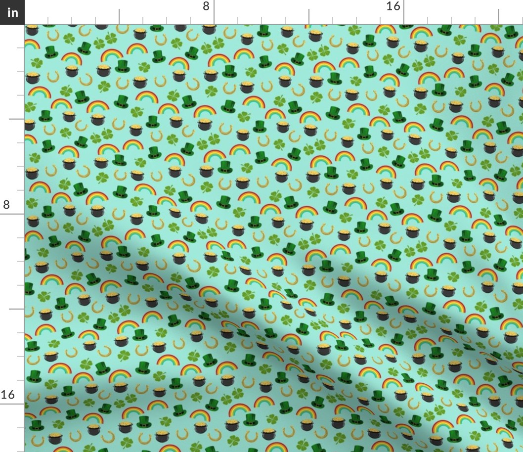 SMALL - st patricks day fabric - leprechaun fabric, pot of gold, lucky fabric, luck of the irish fabric, rainbow fabric - mint