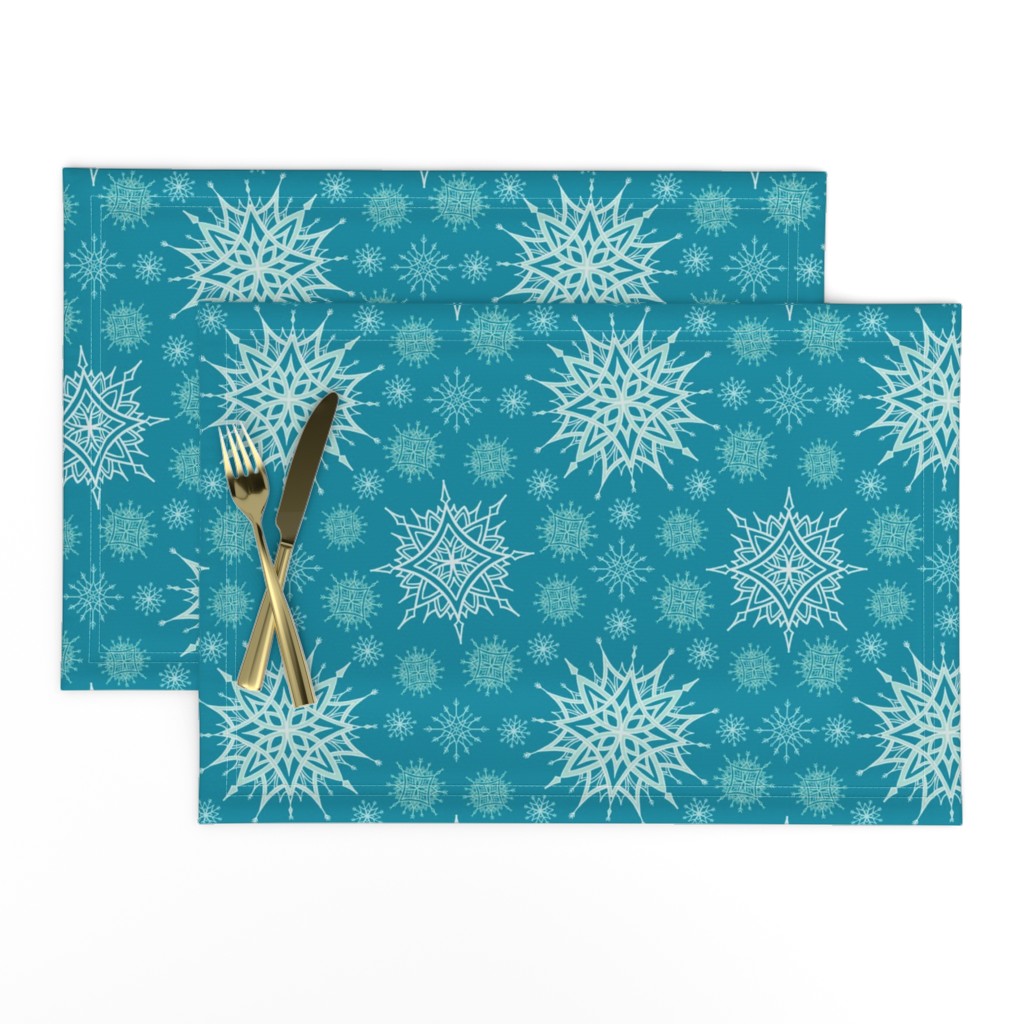 Snowflake Kaleidoscope on Rich Blue