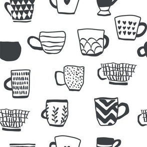 Black and white cups of coffee scandinavian pattern