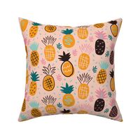 Cute hand drawn pineapples on orange background