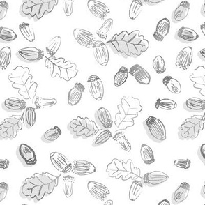 Scattered acorns in white and silver