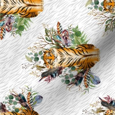 8" Boho Tiger Florals - Grey Stripes 90 degrees