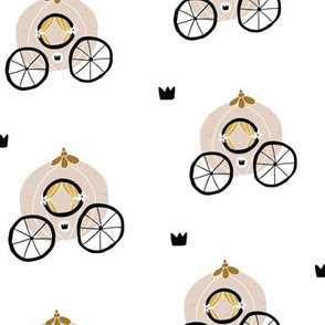Hand drawn princess seamless pattern for textile with chariots and crowns