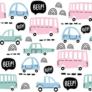 Colorful cute cars boys pattern in pastel colors