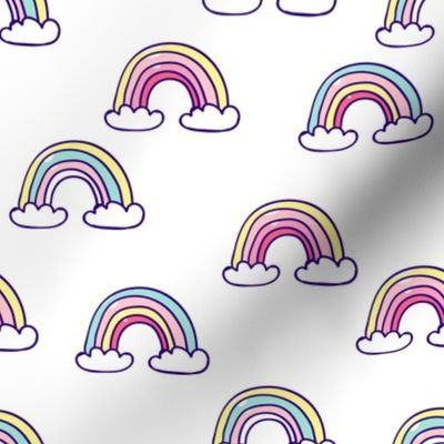Kids hand drawn seamless pattern with colorful rainbows